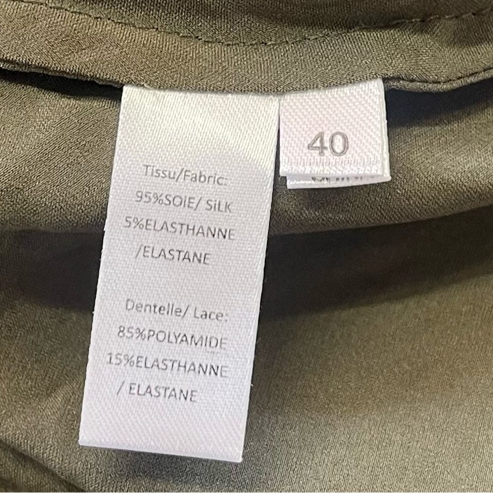 Max & Moi Paris Olive Green Lace Trim Silk Babydoll Camisole Tank Top Y2K Style - Picture 5 of 8